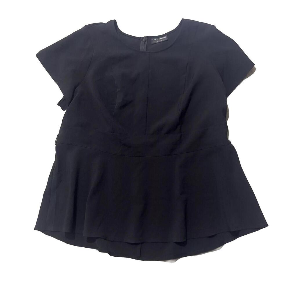 Lane Bryant Women's‎ Black Peplum Blouse Top Plus Size 24 Short Sleeve Back Zip